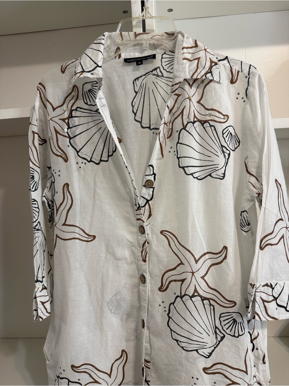 6. CLUB Z White Seashell Print Button-Front Coverup Dress - Picture 7 of 8